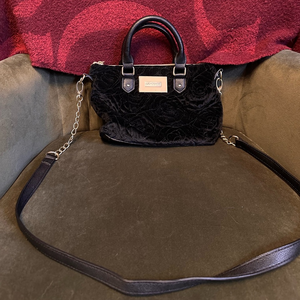 Betsey Johnson Black Velvet Rose Embroidered Purse